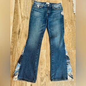 DRIFTWOOD Blue Vintage Wash Flare Jeans with Printed Panel Insets